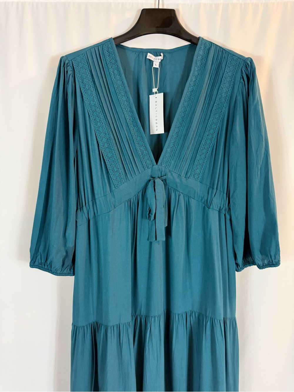 NWT Balticborn women dress Teal Long Sleeve V-Neck Tiered Maxi Dress - Picture 4 of 14